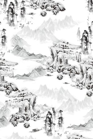 中国风水墨山水印花花型图片