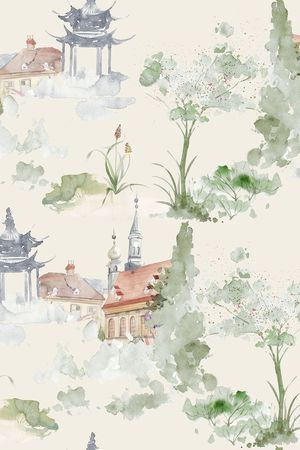 手绘风景印花花型图片