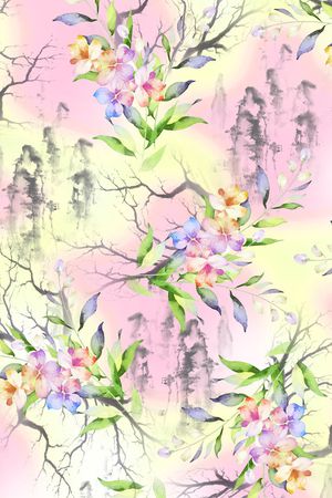 时尚清爽水墨云纹女装花卉印花花型图片