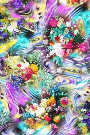 时尚女装数码抽象油画花卉印花花型图片