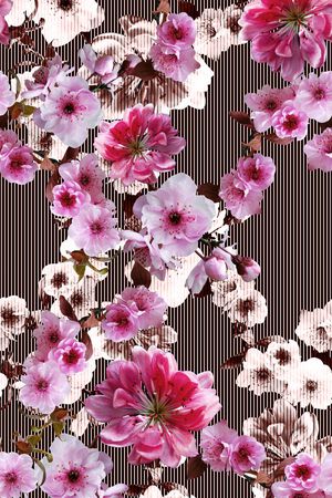 花卉、桃花、细条纹、印花花型图片