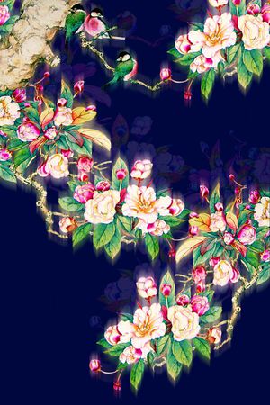 时尚潮流女装裙子定位工笔画印花印花花型图片
