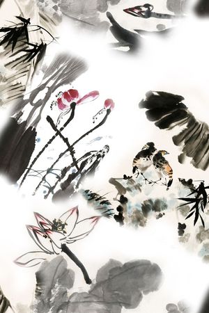水墨荷花印花花型图片