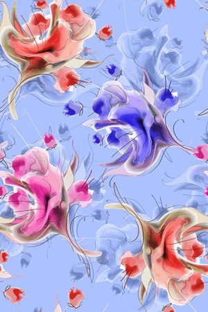 水墨抽象花卉印花花型图片