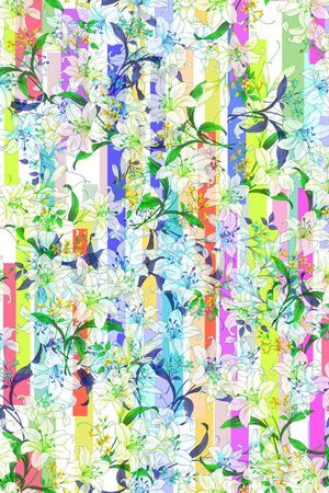 多彩几何线条、手绘、百合印花花型图片