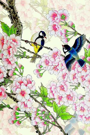 时尚潮流中国风水墨画花鸟梅花数码印花印花花型图片