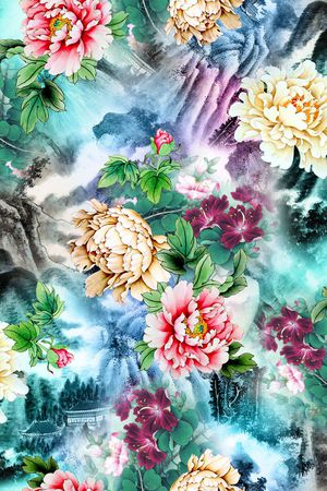 山水画印花花型图片