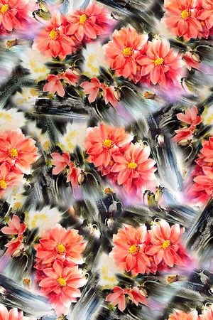 时尚手绘油画女装花卉数码印花印花花型图片