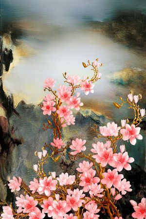 水墨花卉印花花型图片