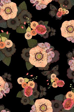 蝴蝶、花卉印花花型图片