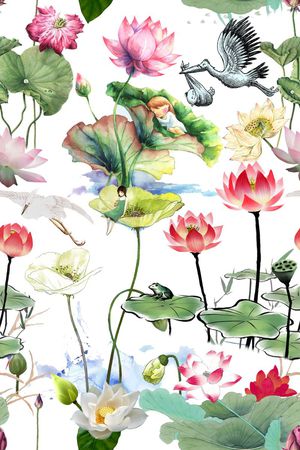 荷花印花花型图片