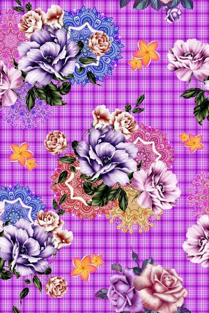 牡丹花、格子、小花、民族风印花花型图片