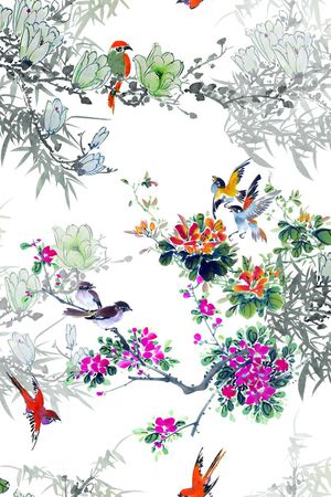 花鸟印花花型图片