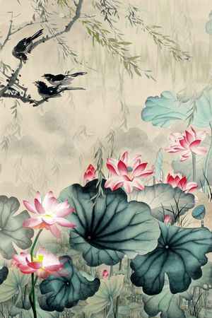 中国风水墨荷花印花花型图片