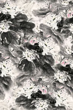 中国风水墨花卉印花花型图片