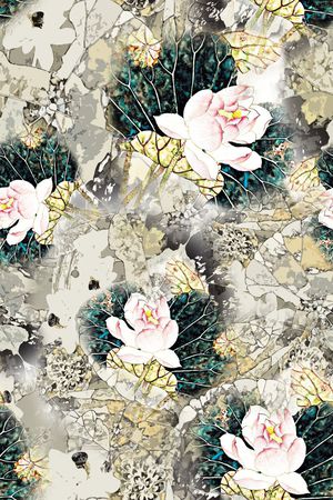 荷花印花花型图片