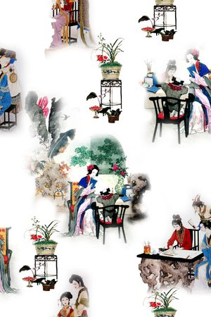 中国风。仕女古典印花花型图片