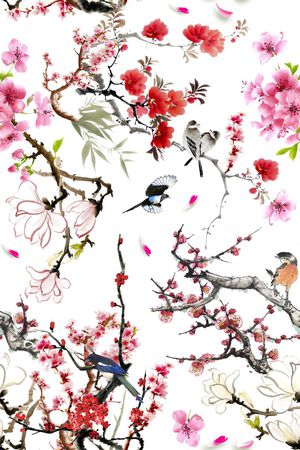 花鸟印花花型图片