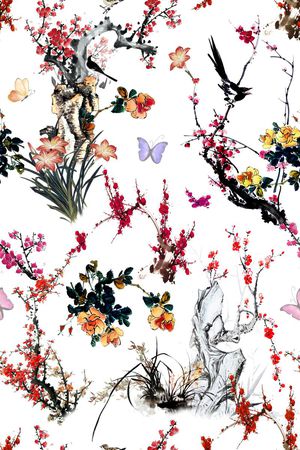 花鸟印花花型图片