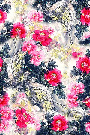 手绘中国风风水墨画数码印花印花花型图片