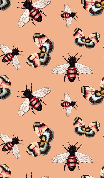 698507-刺绣蜜蜂与蝴蝶