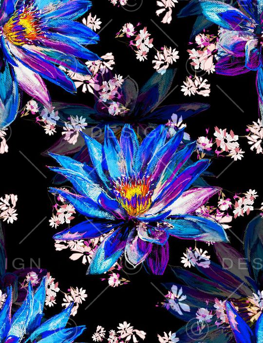 蓝莲花印花花型图片