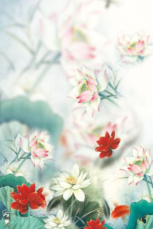 国画荷花印花花型图片