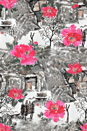 抽象手绘满版花卉草木印花花型图片