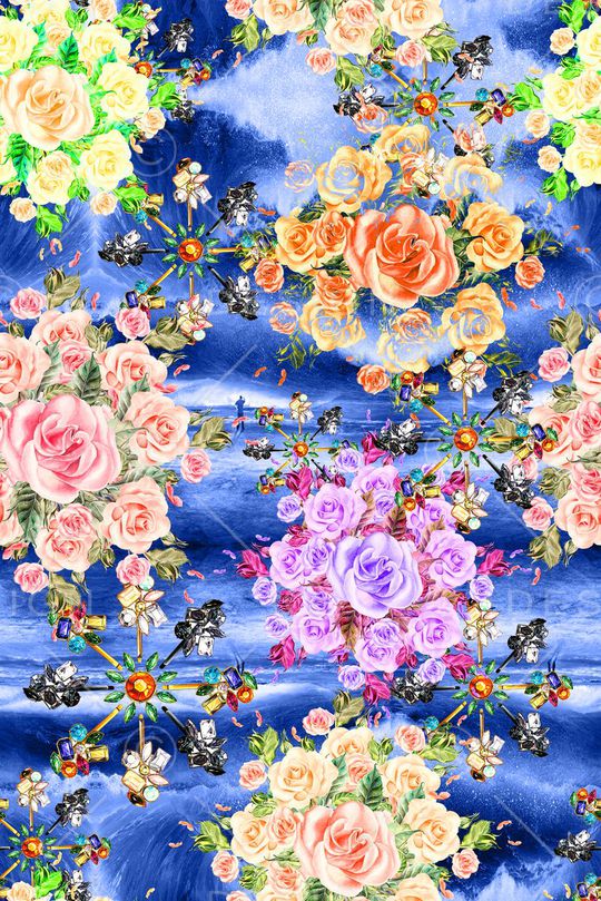 手绘水彩珠宝印花花型图片