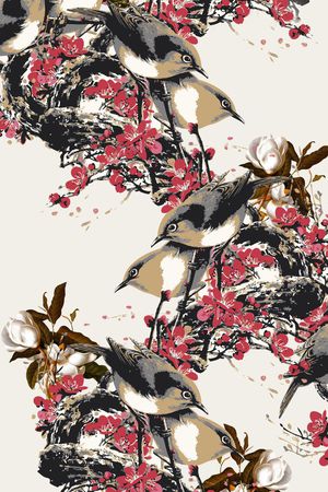 花鸟印花花型图片