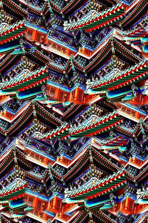 抽象手绘油画中国风建筑印花印花花型图片