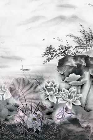 工笔画荷花印花花型图片