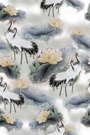 丹顶鹤印花花型图片