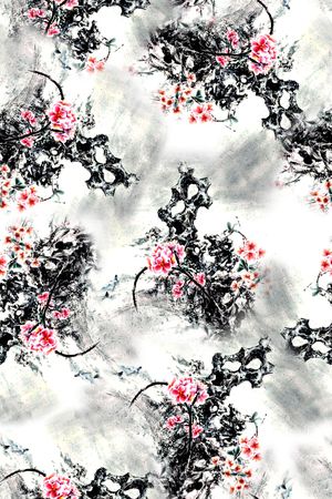 抽象手绘中国风水墨画植物梅花数码印花印花花型图片