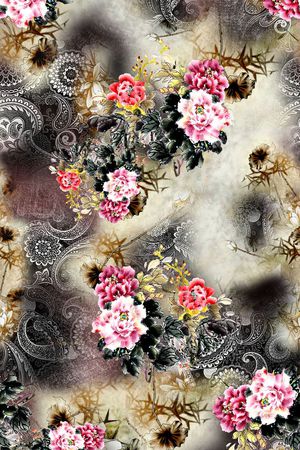 牡丹印花花型图片