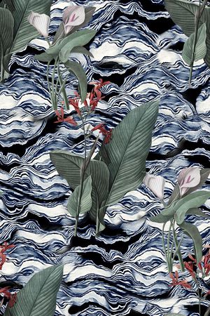 抽象手绘波浪纹理植物花卉数码印花印花花型图片