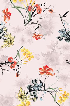 水墨国画印花花型图片