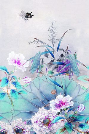 抽象手绘水彩画水墨画植物荷花花卉树印花印花花型图片