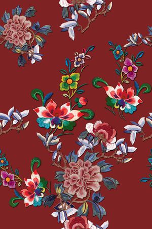 旗袍面料花印花花型图片
