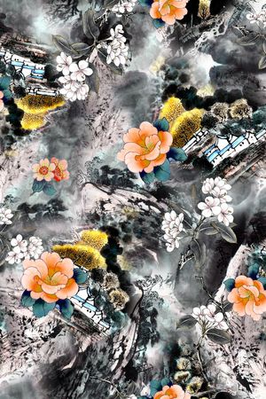 山水画印花花型图片