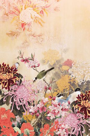 国画、复古花卉、旗袍印花花型图片