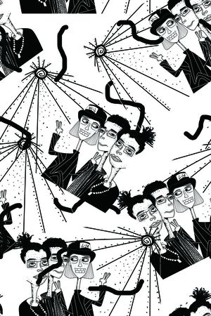 黑白漫画印花花型图片