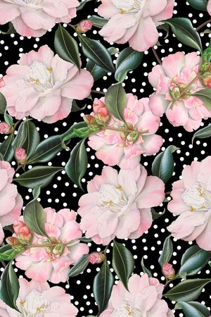 手绘波点粉红茶花印花花型图片