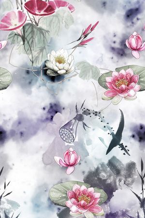 荷花印花花型图片