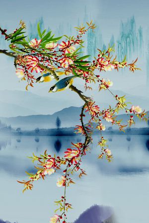 水墨画印花花型图片