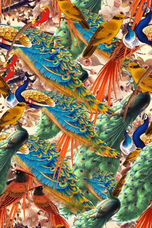 百鸟图印花花型图片