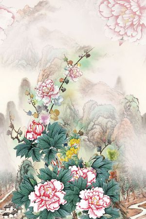 山水画印花花型图片
