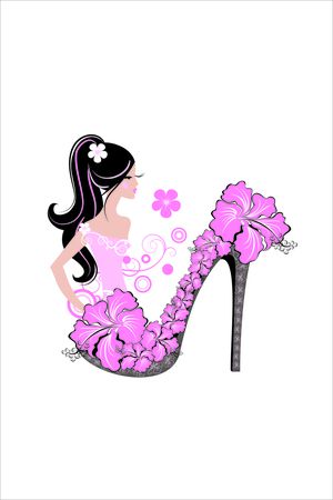 时尚美女、鞋。印花花型图片