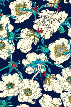 线描花卉印花花型图片