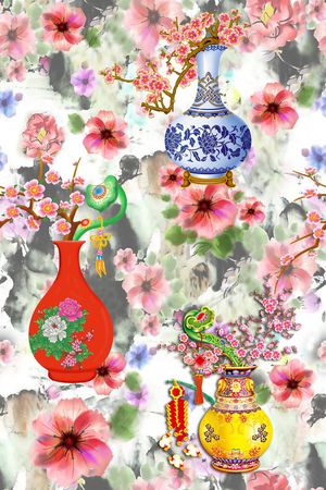 山水画印花花型图片